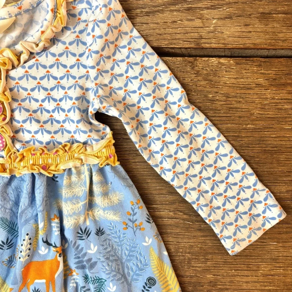 Matilda Jane (Make Believe) Hearth & Home Dress Ruffles Deer Buttons Size 12-18m